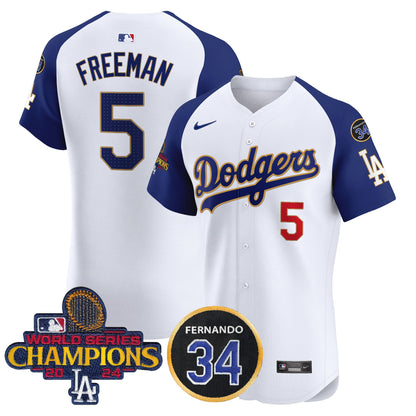 Dodgers 2024 World Series Champions Gold Trim Vapor Premier Elite Jersey V2 - All Stitched