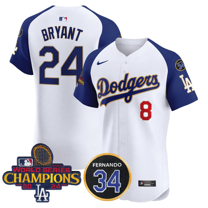 Dodgers 2024 World Series Champions Gold Trim Vapor Premier Elite Jersey V2 - All Stitched