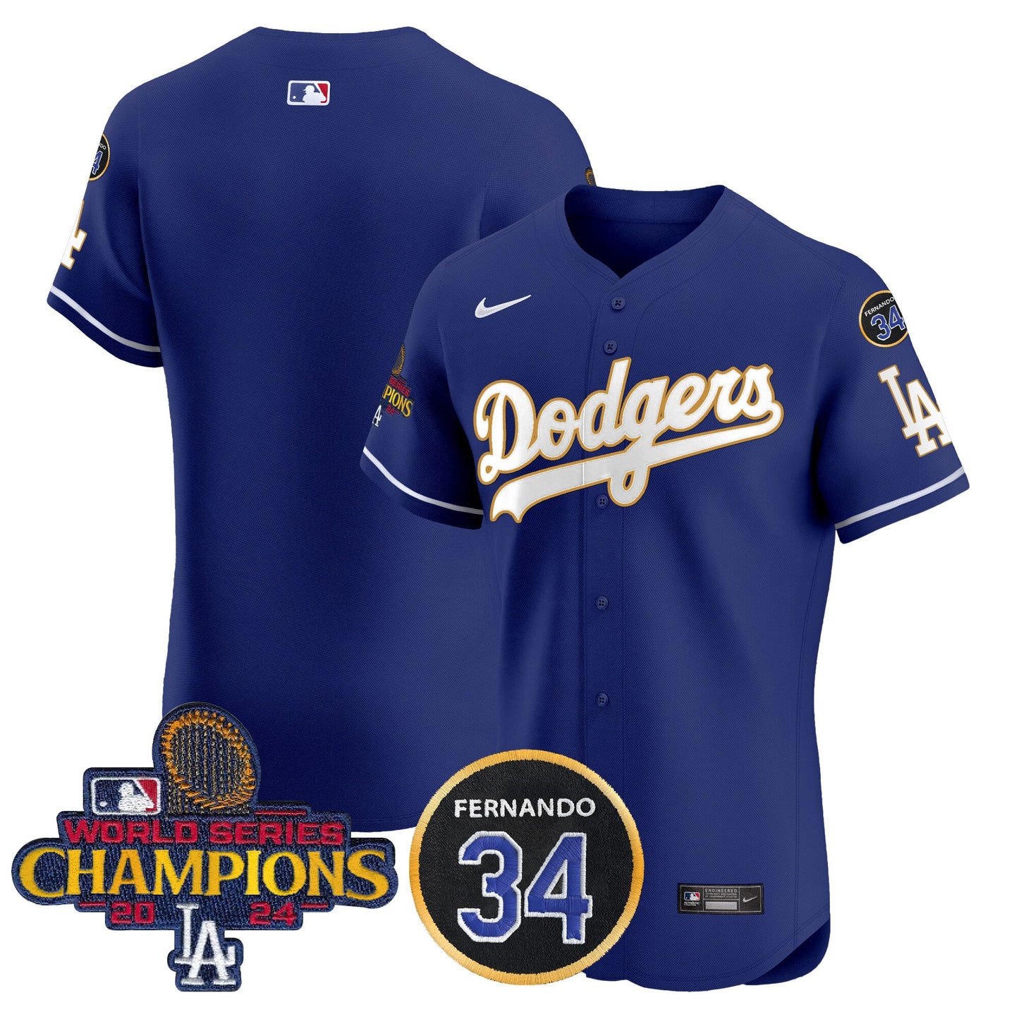 Dodgers 2024 World Series Champions Gold Trim Vapor Premier Elite Jersey V2 - All Stitched