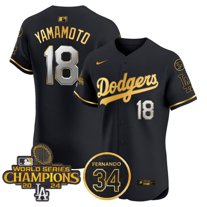 Dodgers 2024 World Series Champions Gold Trim Vapor Premier Elite Jersey V2 - All Stitched