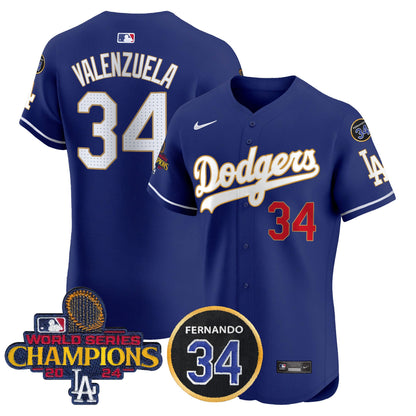 Dodgers 2024 World Series Champions Gold Trim Vapor Premier Elite Jersey V2 - All Stitched