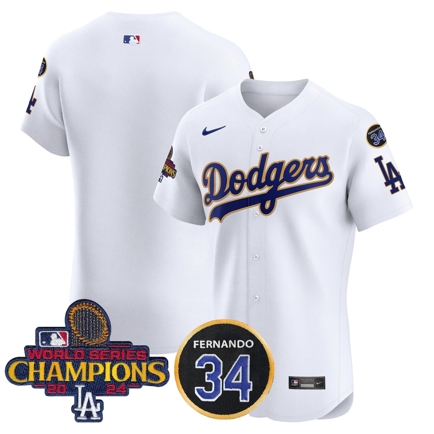 Dodgers 2024 World Series Champions Gold Trim Vapor Premier Elite Jersey V2 - All Stitched