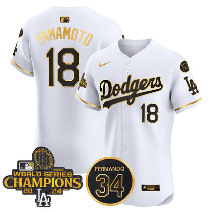 Dodgers 2024 World Series Champions Gold Trim Vapor Premier Elite Jersey V2 - All Stitched