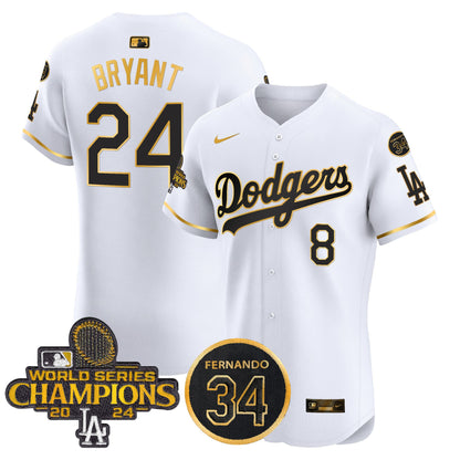 Dodgers 2024 World Series Champions Gold Trim Vapor Premier Elite Jersey V2 - All Stitched