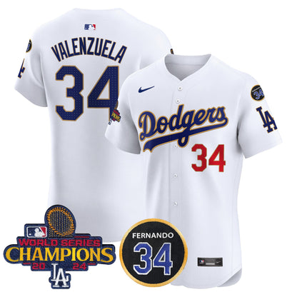 Dodgers 2024 World Series Champions Gold Trim Vapor Premier Elite Jersey V2 - All Stitched