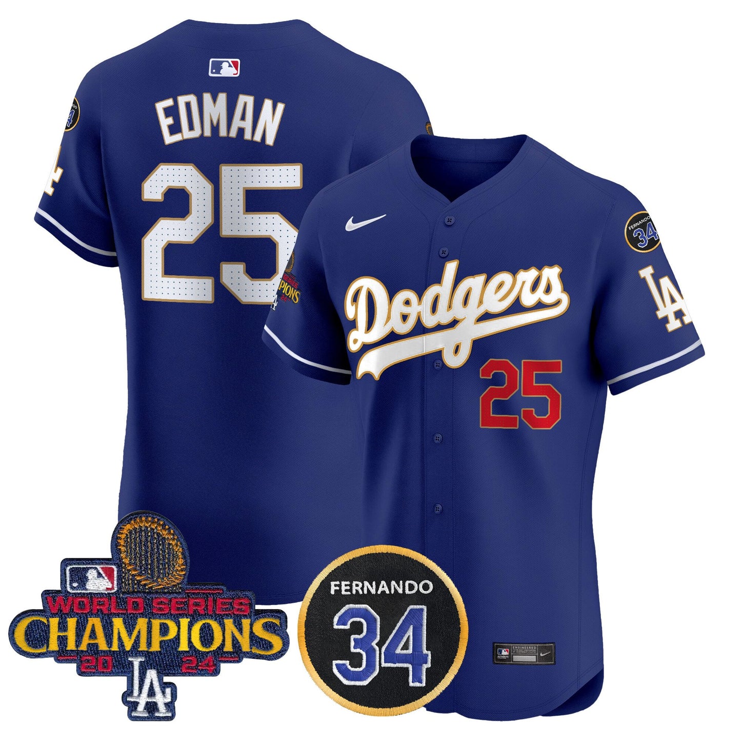 Dodgers 2024 World Series Champions Gold Trim Vapor Premier Elite Jersey V2 - All Stitched