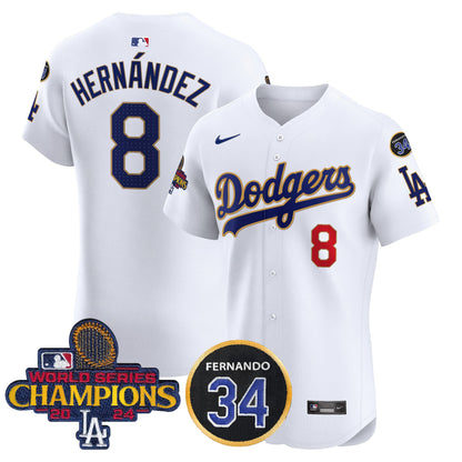 Dodgers 2024 World Series Champions Gold Trim Vapor Premier Elite Jersey V2 - All Stitched