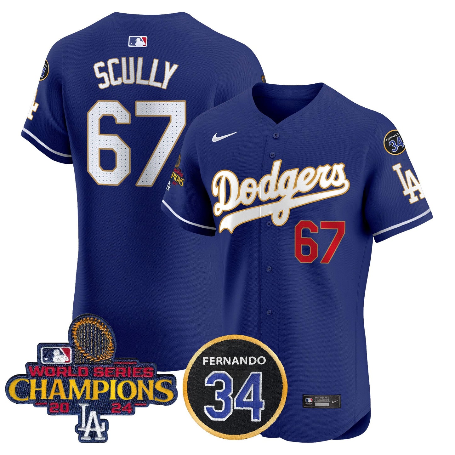 Dodgers 2024 World Series Champions Gold Trim Vapor Premier Elite Jersey V2 - All Stitched