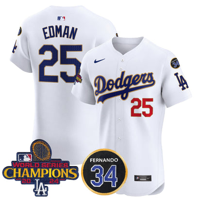 Dodgers 2024 World Series Champions Gold Trim Vapor Premier Elite Jersey V2 - All Stitched