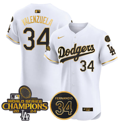 Dodgers 2024 World Series Champions Gold Trim Vapor Premier Elite Jersey V2 - All Stitched