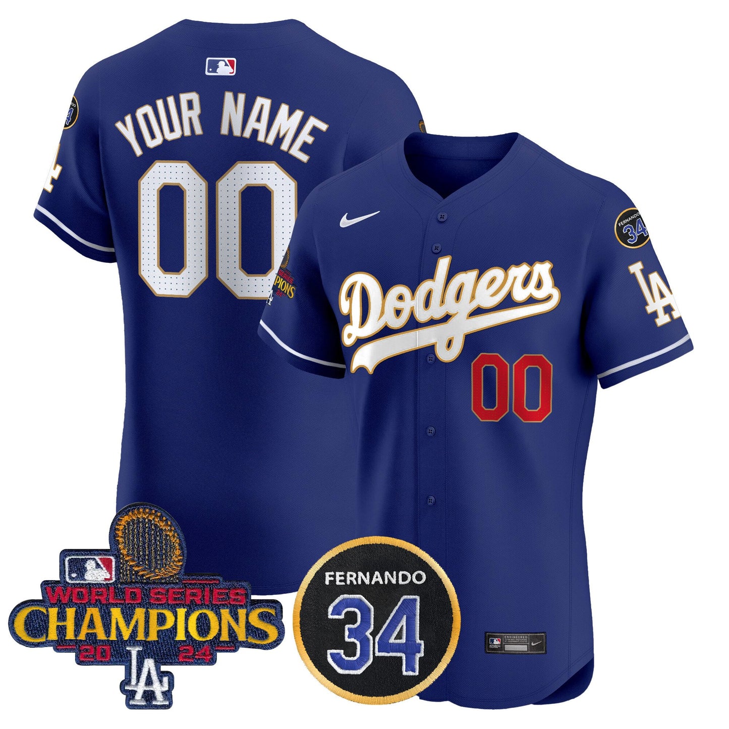 Dodgers 2024 World Series Champions Gold Trim Vapor Premier Elite Custom Jersey V2 - All Stitched