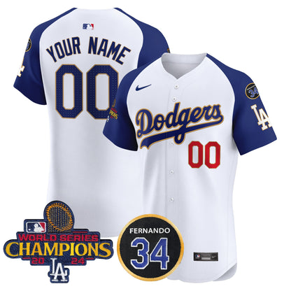 Dodgers 2024 World Series Champions Gold Trim Vapor Premier Elite Custom Jersey V2 - All Stitched