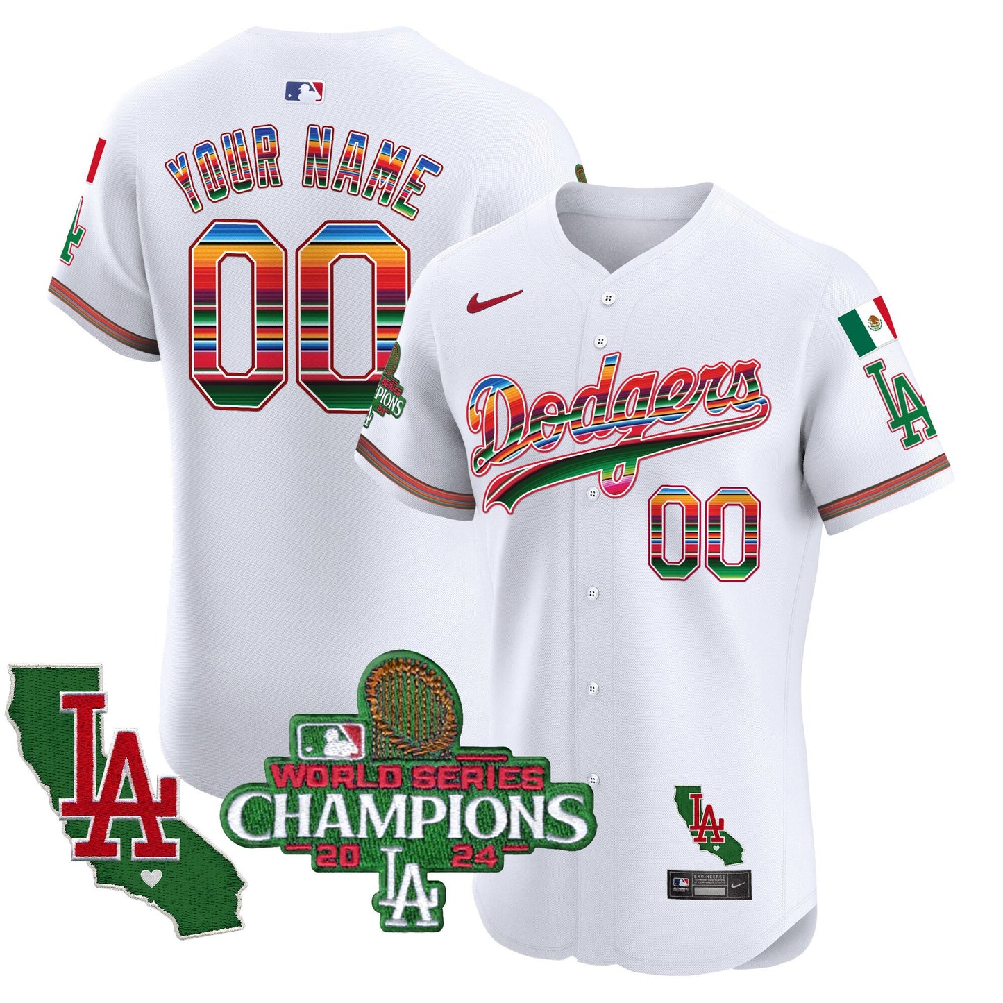 Dodgers Mexico 2024 World Series Champions Vapor Premier Elite Custom Jersey - All Stitched