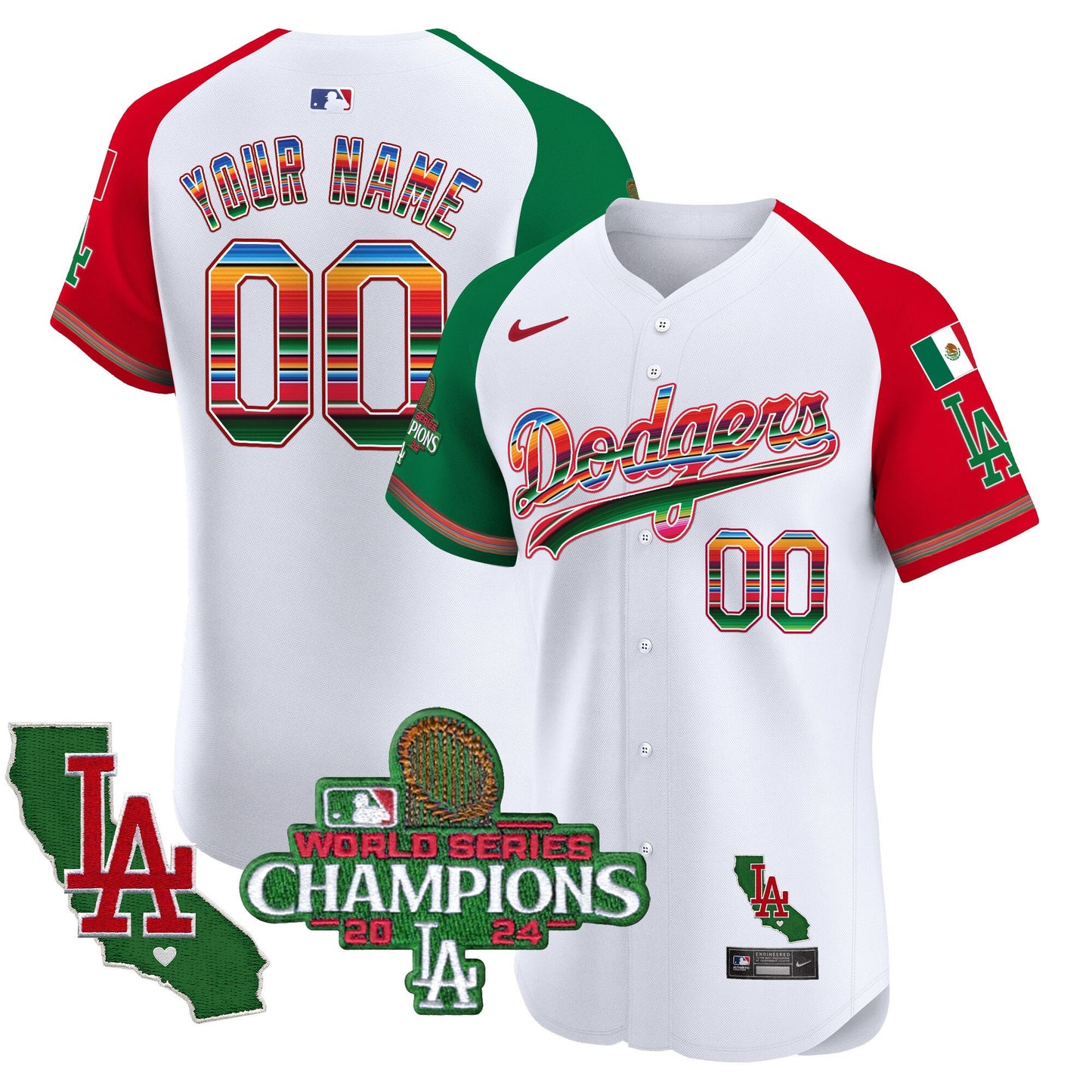 Dodgers Mexico 2024 World Series Champions Vapor Premier Elite Custom Jersey - All Stitched