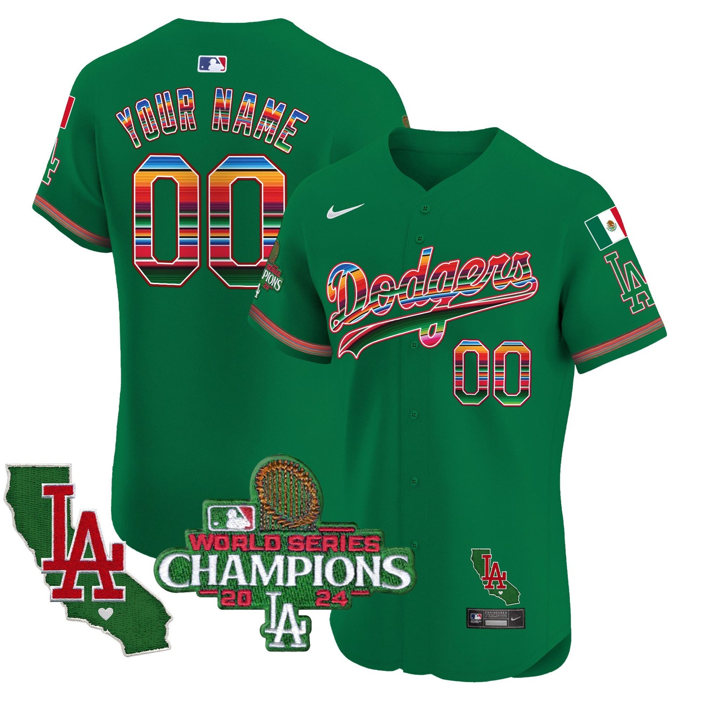 Dodgers Mexico 2024 World Series Champions Vapor Premier Elite Custom Jersey - All Stitched