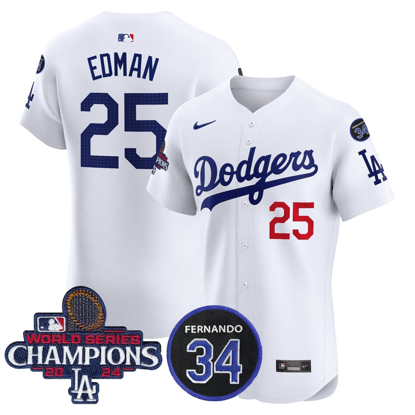 Dodgers 2024 World Series Champions Patch Vapor Premier Elite Jersey V2 - All Stitched