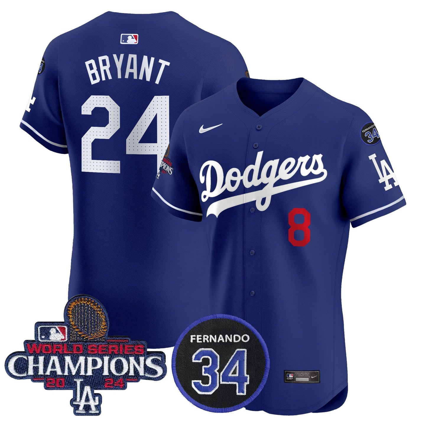 Dodgers 2024 World Series Champions Patch Vapor Premier Elite Jersey V2 - All Stitched