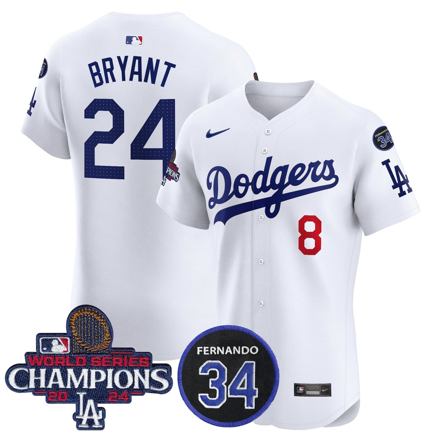 Dodgers 2024 World Series Champions Patch Vapor Premier Elite Jersey V2 - All Stitched