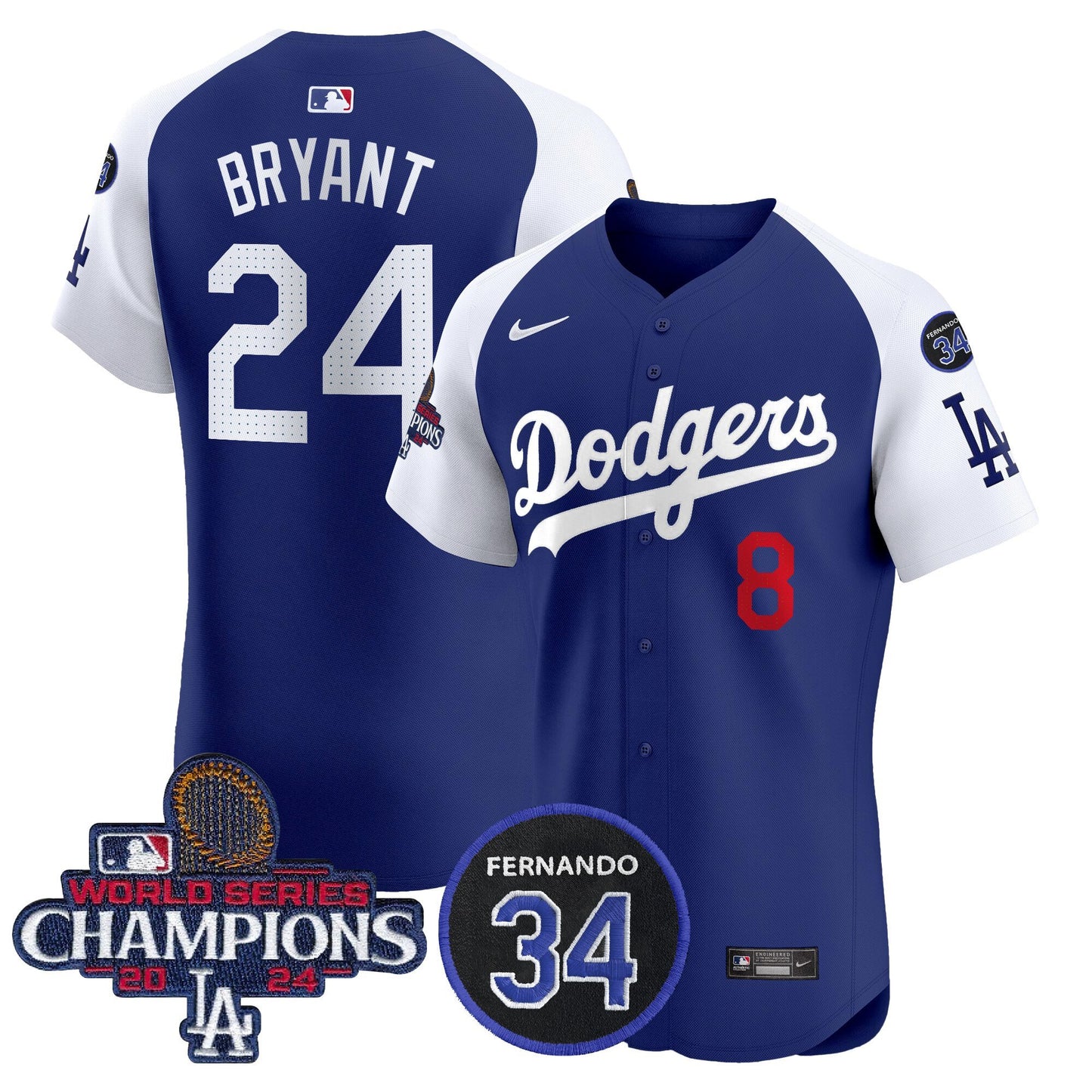 Dodgers 2024 World Series Champions Patch Vapor Premier Elite Jersey V2 - All Stitched