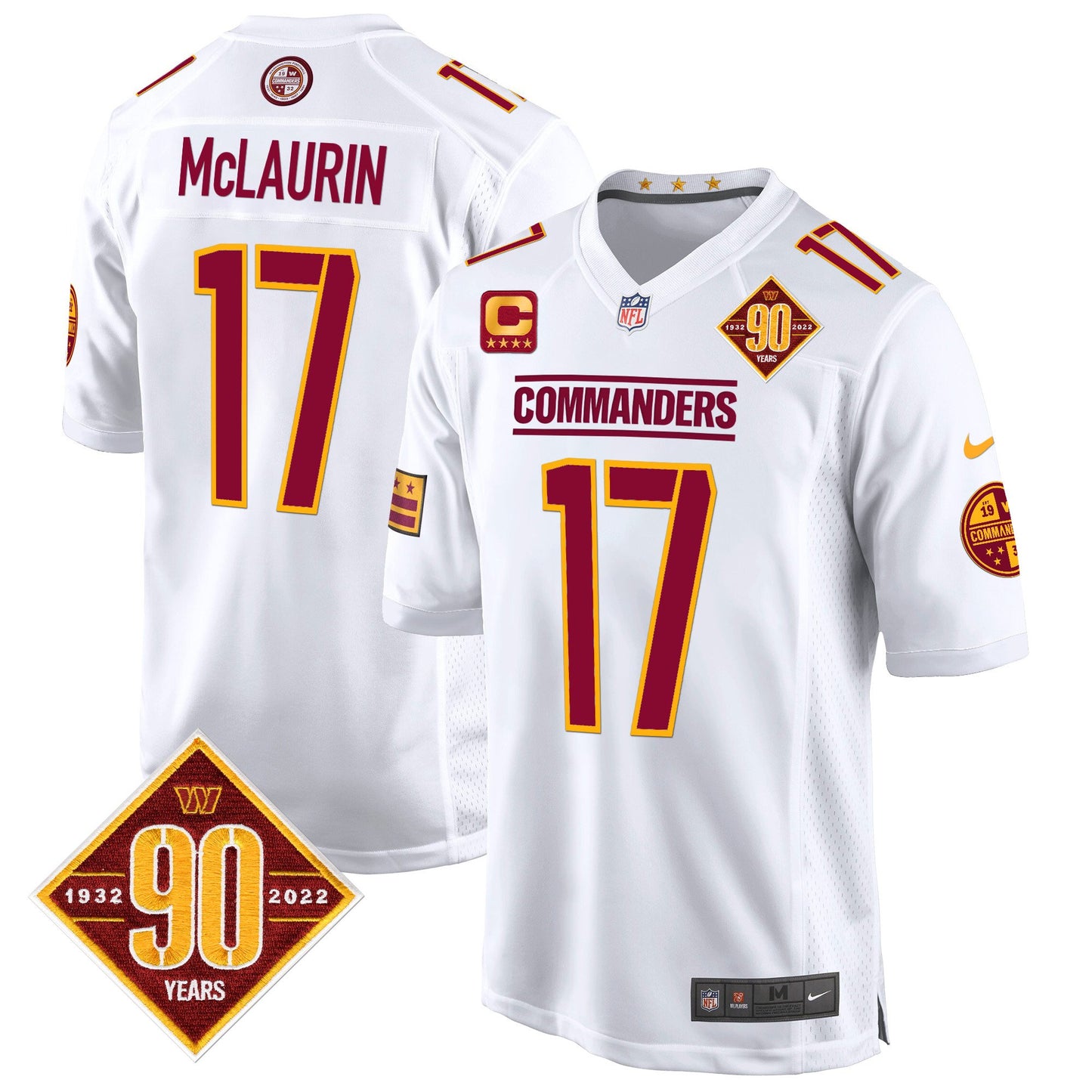 Washington Commanders 90th Anniversary Patch Game Jersey - All Stitched