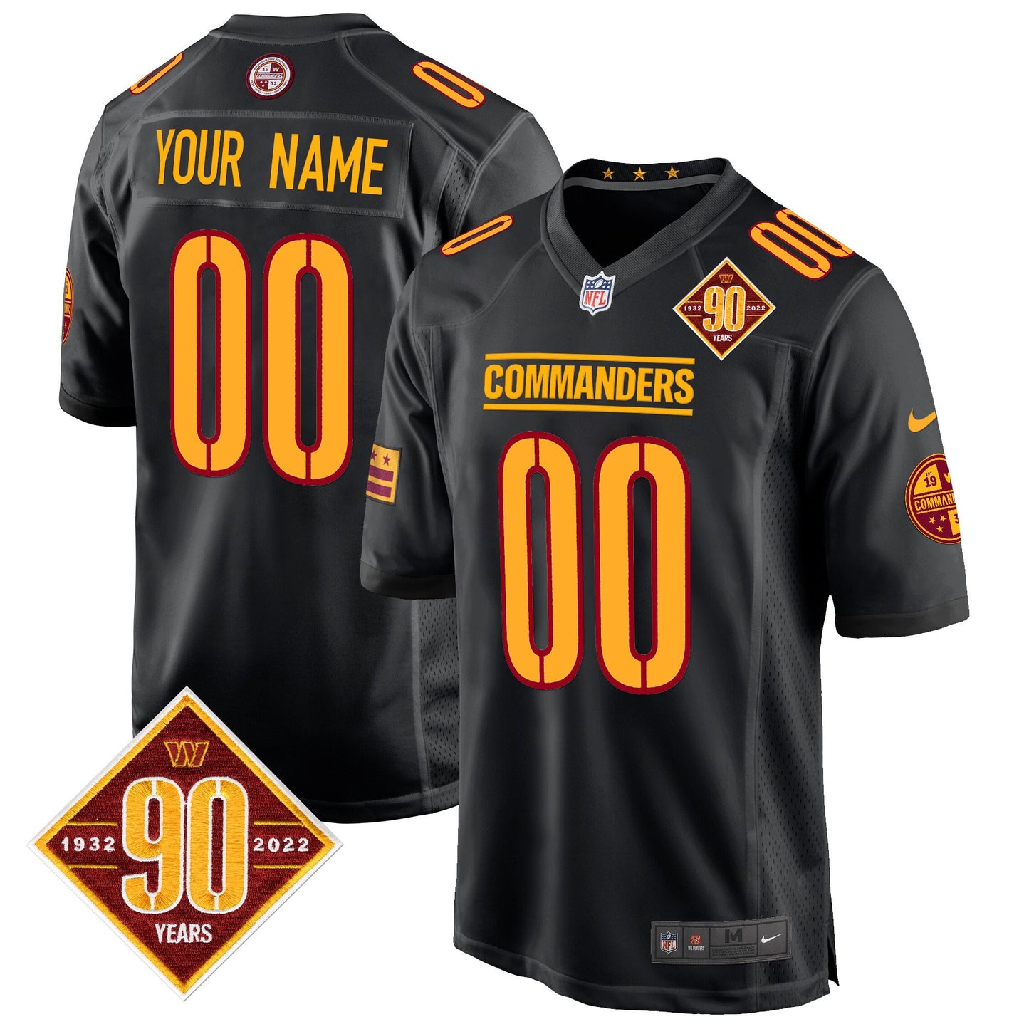 Washington Commanders 90th Anniversary Patch Game Custom Jersey - All Stitched