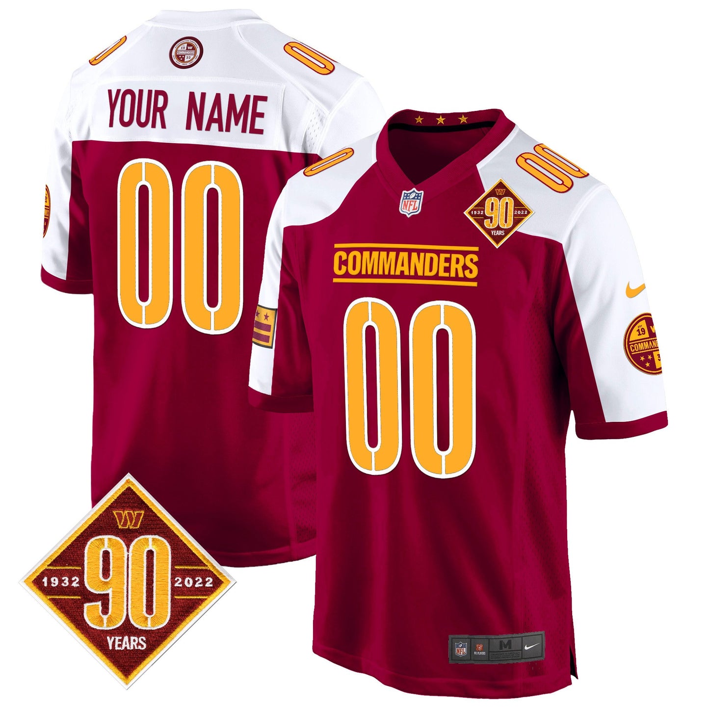 Washington Commanders 90th Anniversary Patch Game Custom Jersey - All Stitched