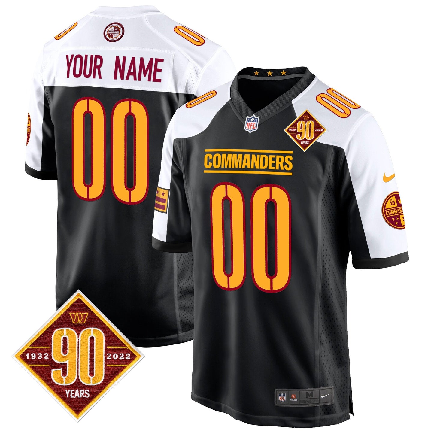 Washington Commanders 90th Anniversary Patch Game Custom Jersey - All Stitched