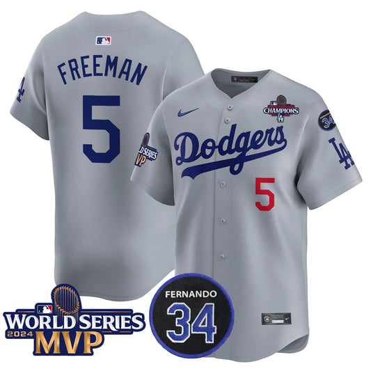 Freddie Freeman Los Angeles Dodgers 2024 World Series Champions MVP Gray Jersey - All Stitched