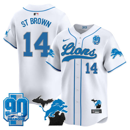 Detroit Lions 2024 Michigan & 90th Season Patch Baseball Jersey - All Stitched