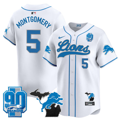 Detroit Lions 2024 Michigan & 90th Season Patch Baseball Jersey - All Stitched