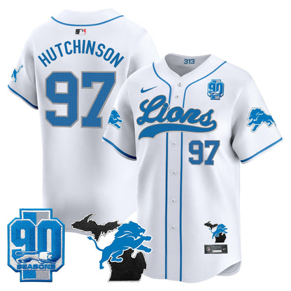 Detroit Lions 2024 Michigan & 90th Season Patch Baseball Jersey - All Stitched