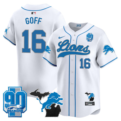 Detroit Lions 2024 Michigan & 90th Season Patch Baseball Jersey - All Stitched