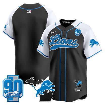 Detroit Lions 2024 Michigan & 90th Season Patch Baseball Jersey - All Stitched