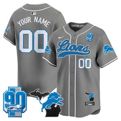 Detroit Lions 2024 Michigan & 90th Season Patch Baseball Custom Jersey - All Stitched