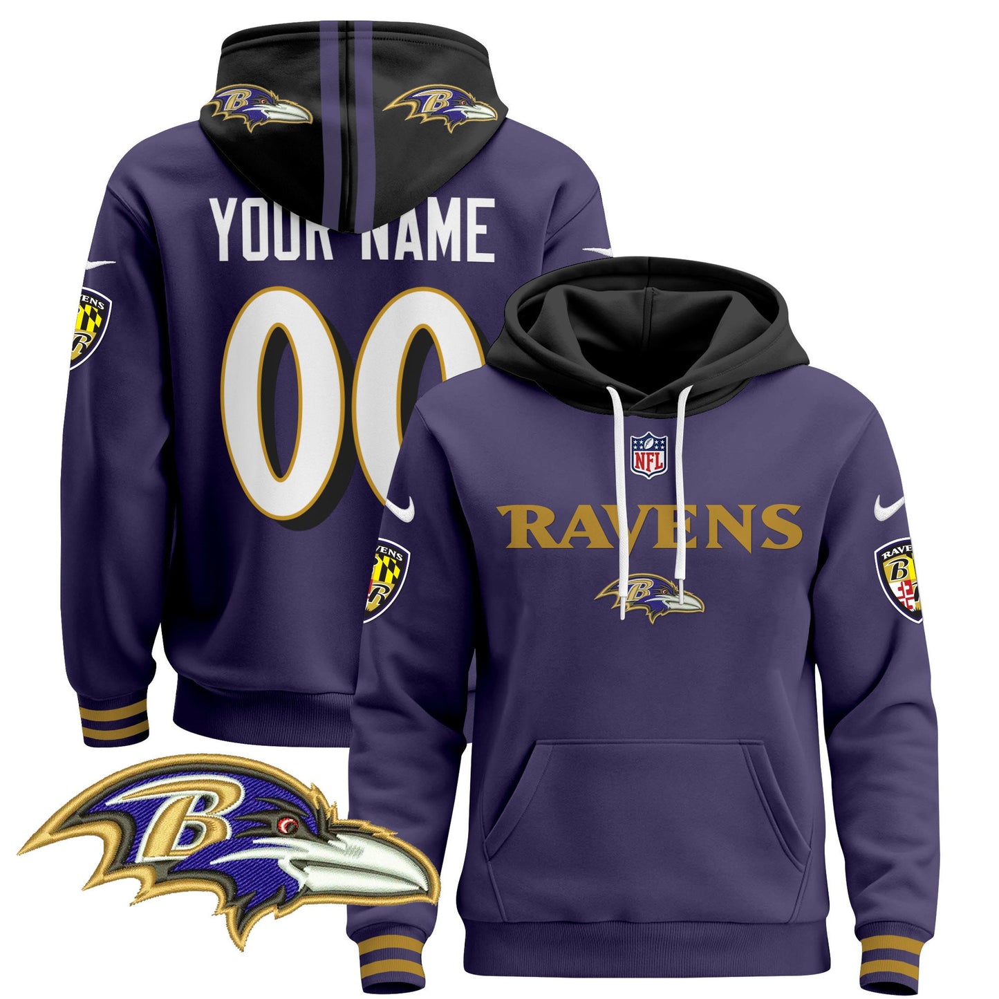 Baltimore Ravens 2024 Custom Pullover Hoodie V3