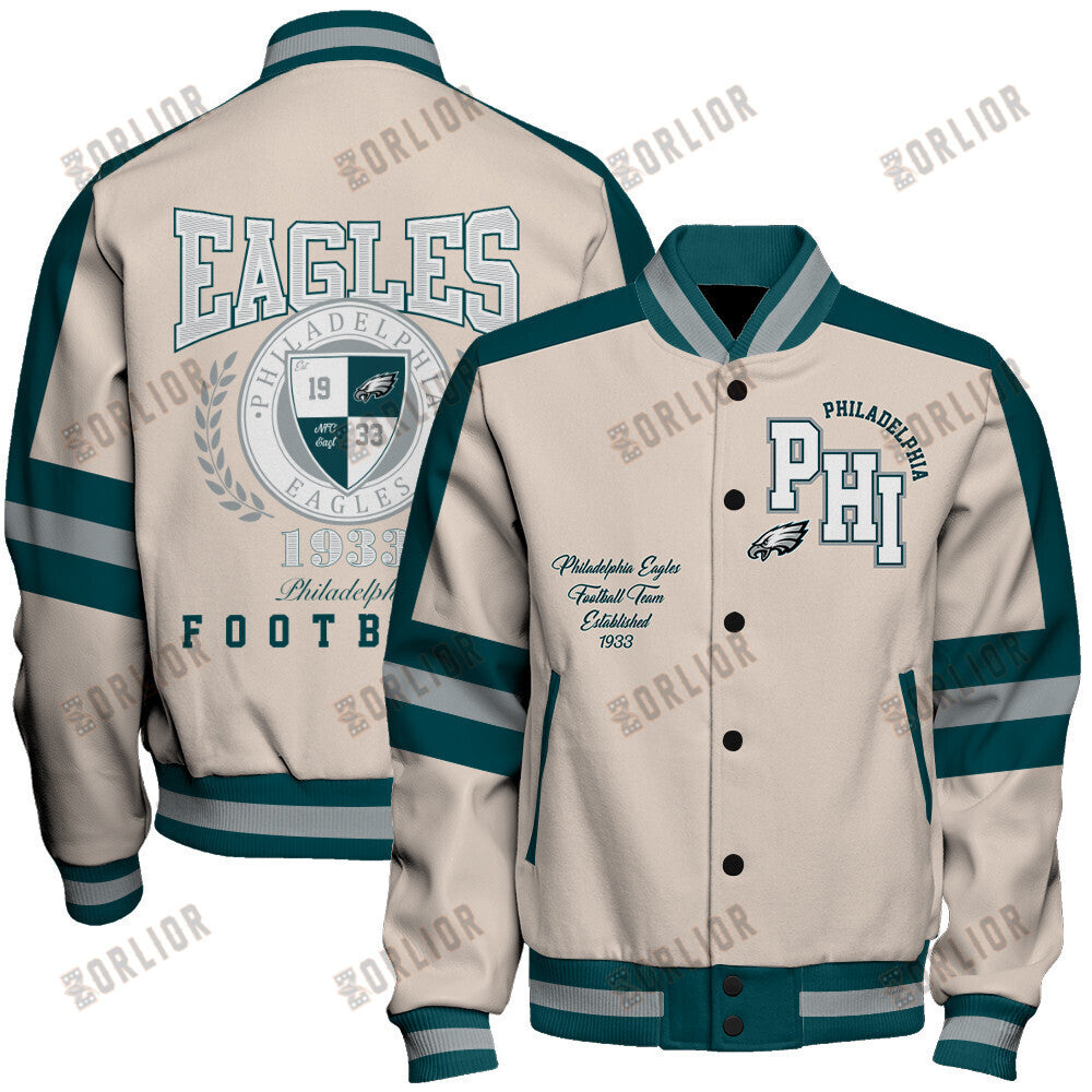 Philadelphia Eagles Football Team 2024 -25 Feel The Power Unisex Varsity Jacket