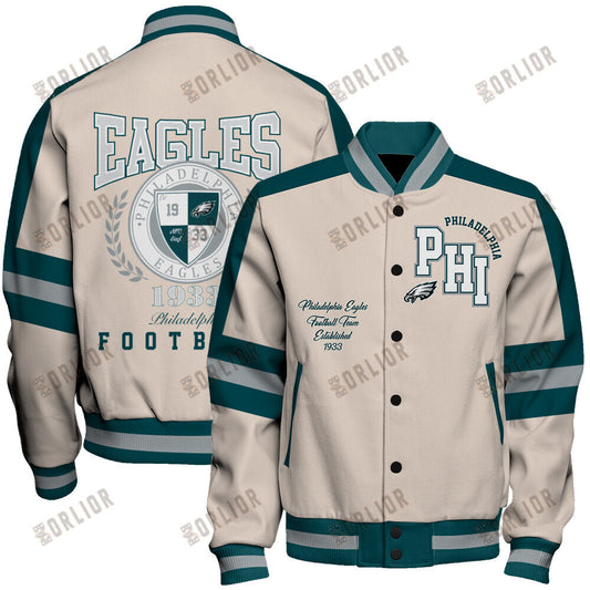 Philadelphia Eagles Football Team 2024 -25 Feel The Power Unisex Varsity Jacket