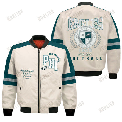 Philadelphia Eagles Football Team 2024 -25 Feel The Power Bomber Jacket