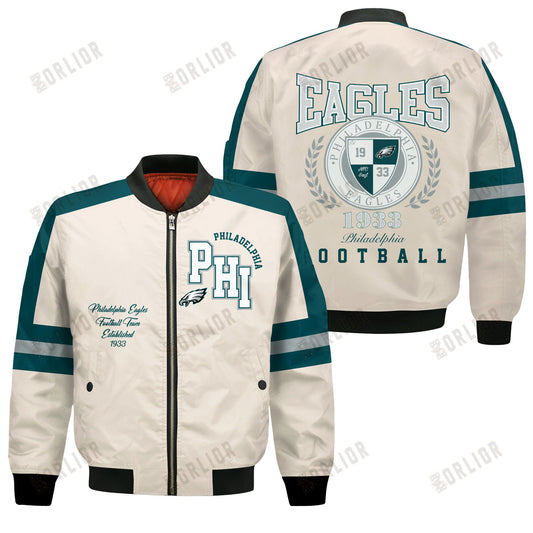 Philadelphia Eagles Football Team 2024 -25 Feel The Power Bomber Jacket
