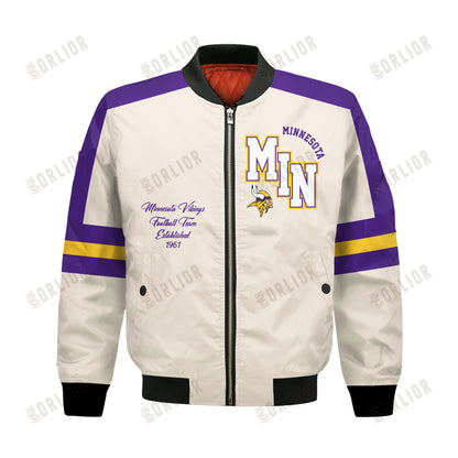 Minnesota Vikings Football Team 2024 -25 Feel The Power Bomber Jacket