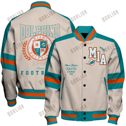 Miami Dolphins Football Team 2024 -25 Feel The Power Unisex Varsity Jacket