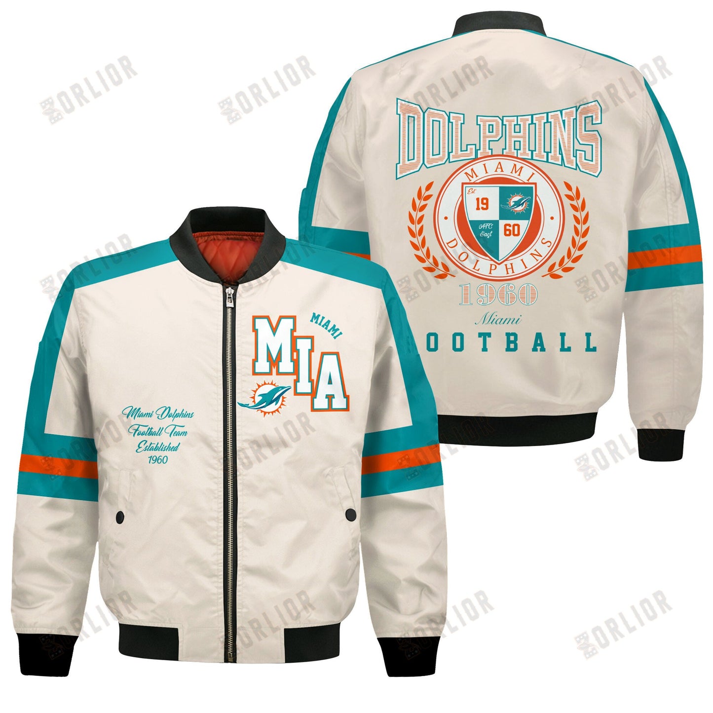 Miami Dolphins Football Team 2024 -25 Feel The Power Bomber Jacket