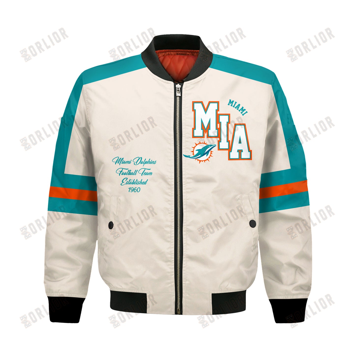 Miami Dolphins Football Team 2024 -25 Feel The Power Bomber Jacket