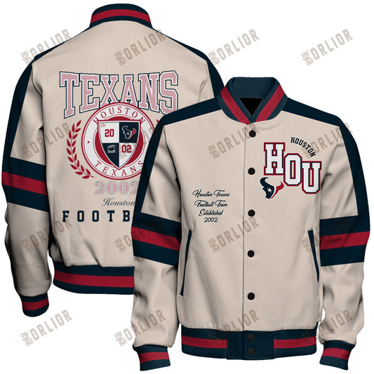 Houston Texans Football Team 2024 -25 Feel The Power Unisex Varsity Jacket