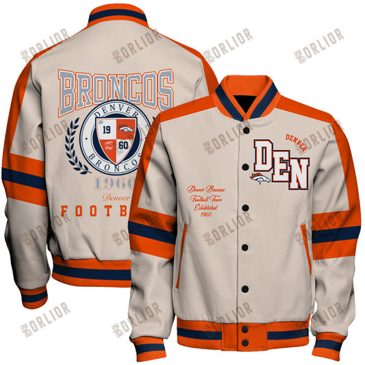 Denver Broncos Football Team 2024 -25 Feel The Power Unisex Varsity Jacket