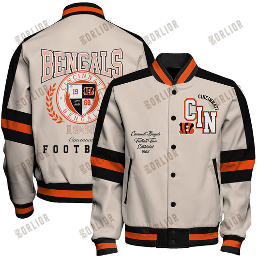 Cincinnati Bengals Football Team 2024 -25 Feel The Power Unisex Varsity Jacket