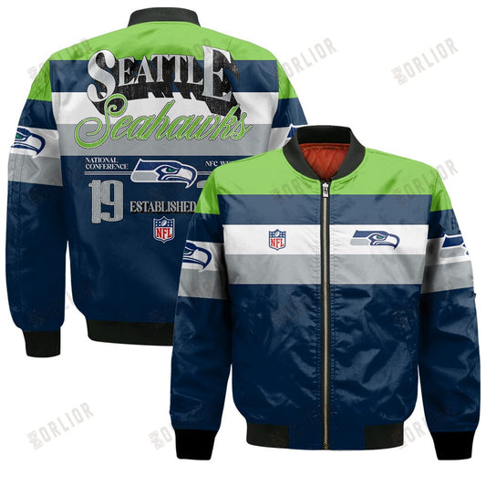 Seattle Seahawks Football Team 2024 -25 Fire Burning Opponents Bomber Jacket