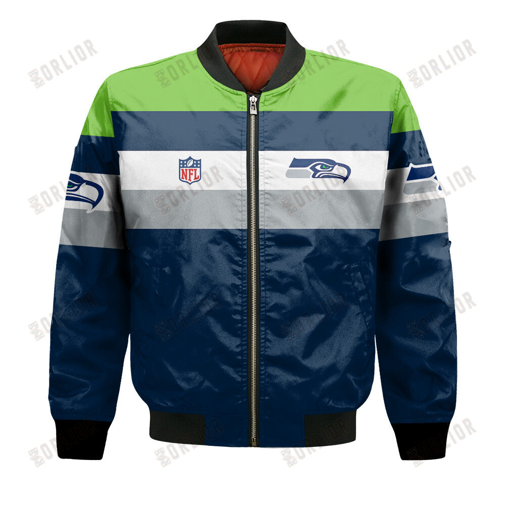 Seattle Seahawks Football Team 2024 -25 Fire Burning Opponents Bomber Jacket