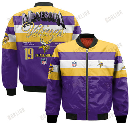 Minnesota Vikings Football Team 2024 -25 Fire Burning Opponents Bomber Jacket