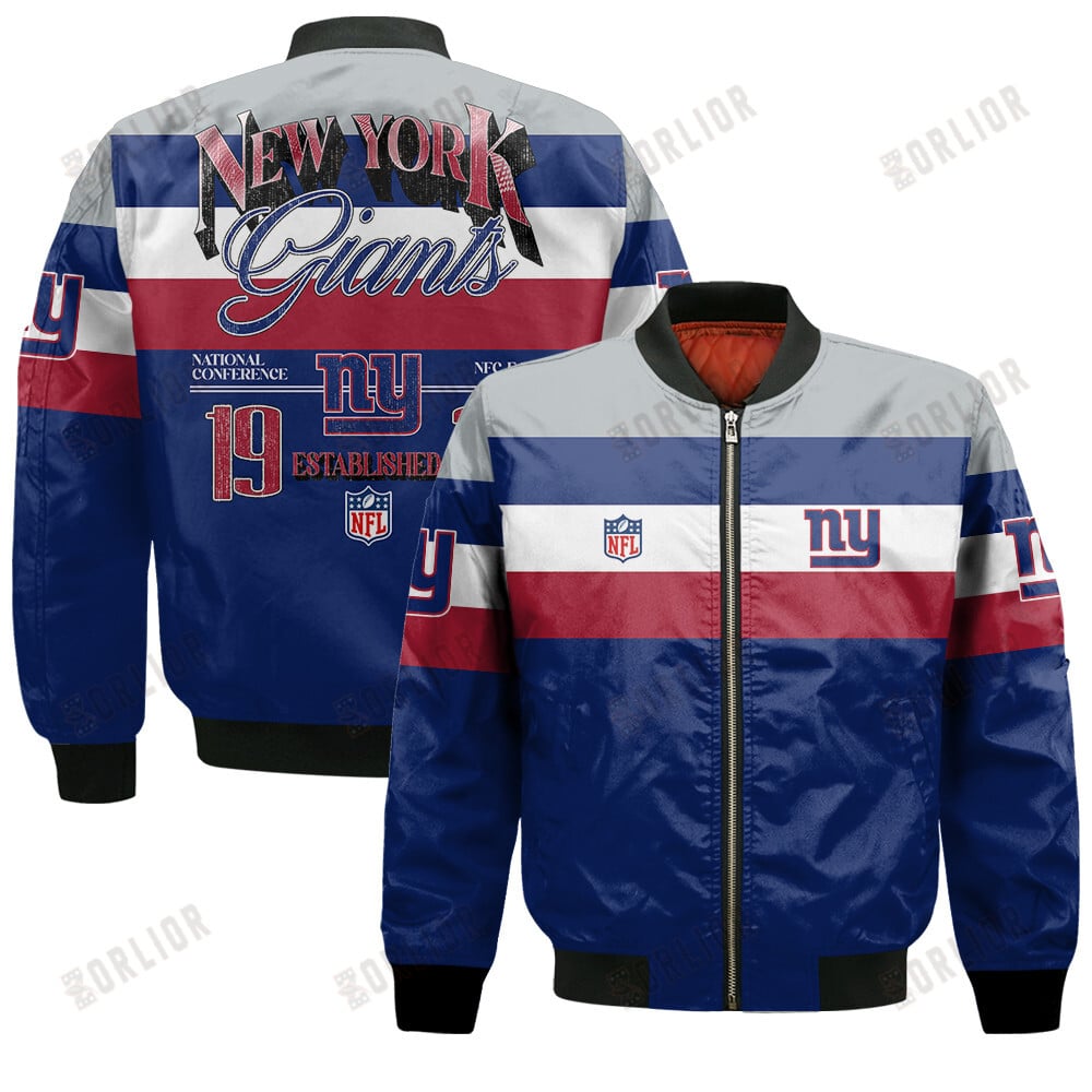New York Giants Football Team 2024 -25 Fire Burning Opponents Bomber Jacket
